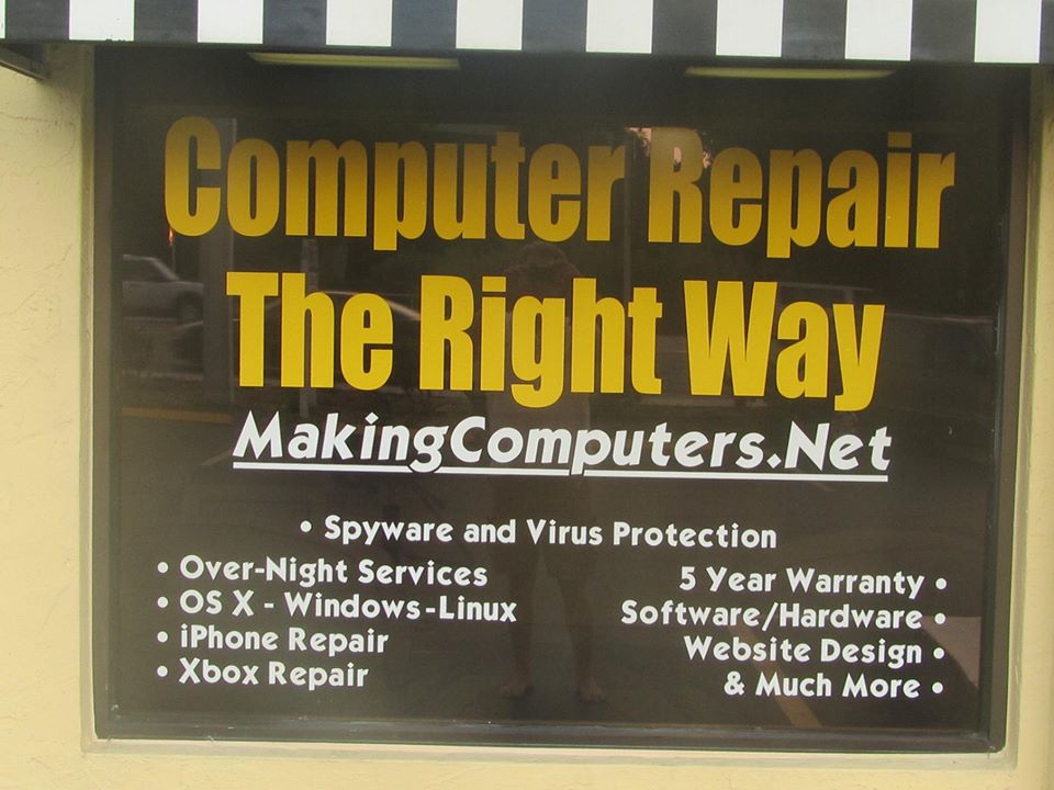 Sarasota Computer Repair | Same Day Repairs | MakingComputers.NetMakingComputers.Net is a well-established computer repair and IT services company that has been operating since 1997. Here are some key details about the company: Services MakingComputers.Net offers a comprehensive range of computer repair and IT services, including: Repair for slow computers, software glitches, and unexpected crashes Remote access and in-home service calls Apple, Mac, Linux, and Windows system repairs Phone repairs Website development Identity theft protection Security services Locations and Contact The company serves multiple locations: Miami Beach, FL: 6365 Collins Ave, 305-879-5585 Sarasota, FL: 2434 Stickney Point Rd, 941-879-5150 Hollywood, CA: 323-825-1508 Manhattan, NY: 646-389-0151 Key Features 5-Year Warranty: They offer an extensive 5-year warranty on their services . 24-Hour Support: Customers have access to round-the-clock assistance . Remote Access: They provide remote access services for convenient troubleshooting . Customer Commitment: The company emphasizes customer satisfaction and aims to create lasting relationships with clients . Company Philosophy MakingComputers.Net's mission is to provide high-quality service without overcharging. Their slogan, "We Are Making Computers Take Care Of Themselves," reflects their approach to creating long-term solutions rather than quick fixes. Expertise The company handles a wide range of technologies, including Apple, Macs, Linux, Windows, phones, websites, animation, GPS, and security systems. They place a particular emphasis on providing robust security solutions. MakingComputers.Net prides itself on its longevity in the industry, technical expertise, and commitment to customer satisfaction. Their approach focuses on thorough repairs and maintenance to prevent future issues, aiming to save customers time and money in the long run.